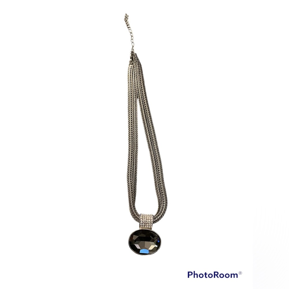 Smoky Quartz Pendant Necklace in Silver Tone